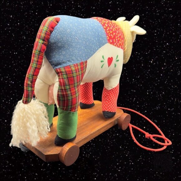 Vintage House of Hatten Pull Cow Figure Polyester And Cotton With Wooden Base - Picture 14 of 15